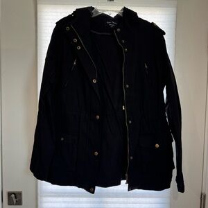 Black Hooded Jacket with Gold Accents